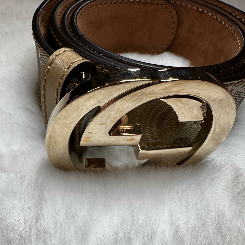 Gucci gold Leather Belt with Gold GG Buckle - Picture 3 of 16